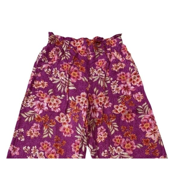 Loft Womens Lily Wide Leg Pants M Linen Blend Purple & Pink Floral Breezy EUC - Picture 2 of 6